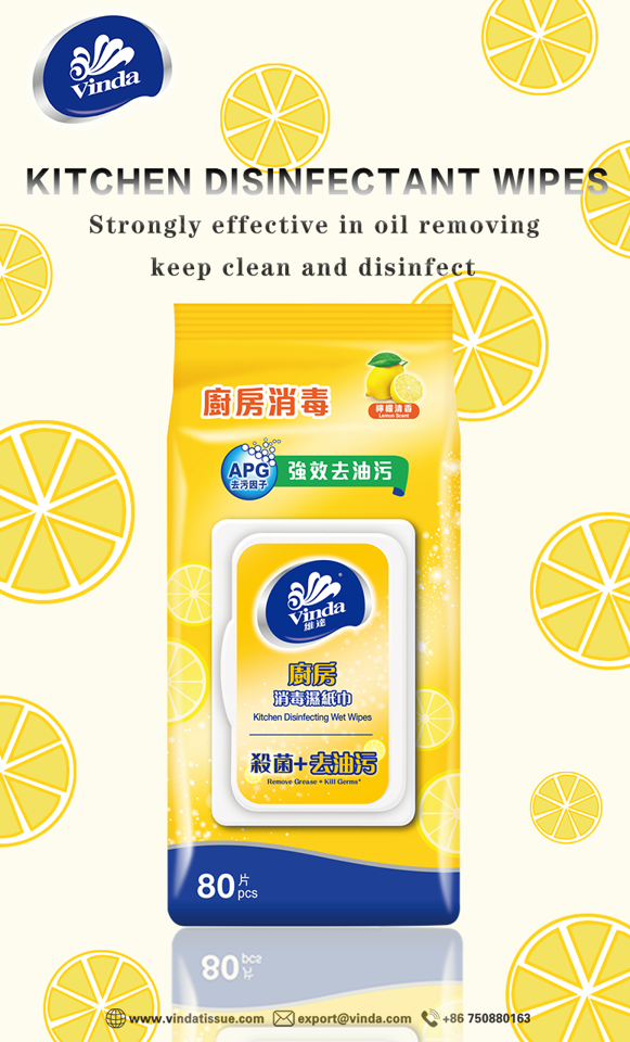 Tissue-VCW4008 Vinda Kitchen disinfecting Wet Wipes 12packs/carton (Lemon Scent)