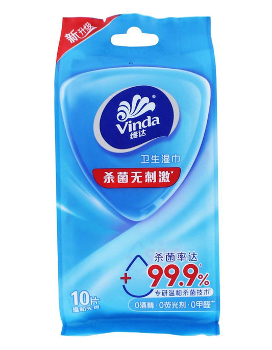 Tissue-VW1009 Vinda 10 Sheets Sanitized Wet Wipe(Singlepack) 10packs/bag 60bags/cartoon